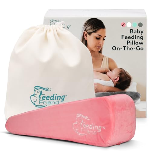 Feeding Friend - Nursing Pillow for Breastfeeding & Baby Bottle Feeder, Baby Head Support, Compact & Portable, Reduce Baby Reflux, Adjustable Support, Baby Travel Pillow, Infant Wedge Pillow, Pink