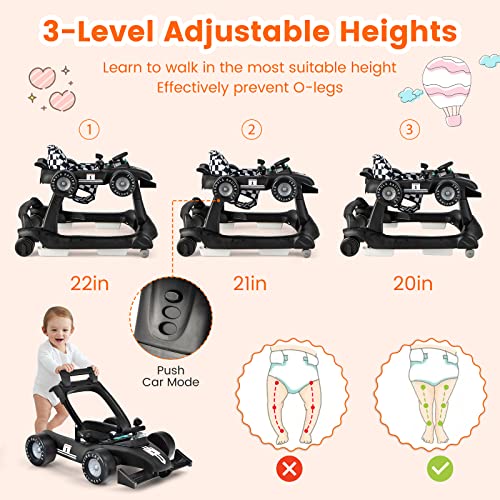 HOMGX Baby Walker with Wheels, Convertible Baby Push Walker & Race Car Mode, Infant Activity Center with Music Box