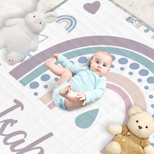 Personalized Baby Playmat with Name - Lilac Rainbow Foldable Baby Play Mats for Floor, Waterproof Playmat for Babies and Toddlers, Non-Slip Baby Crawling Mat Birthday Gift for Newborn(43