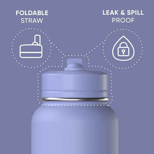 Hydrapeak 32oz Sport Insulated Water Bottle with Straw or Chug Lid, Leak & Spill Proof, Keeps Drinks Cold for 24 Hours, Hot for 12 Hours, Premium Stainless Steel Water Bottles (32oz, Periwinkle)