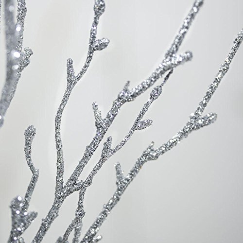 Factory Direct Craft Pack of 12 Silver Glittery Artificial Twig Branches Silver Glitter Covered Stems for Christmas Holiday Decorations Centerpieces Christmas Trees and Floral Arrangements
