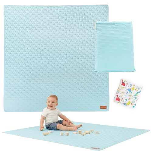 Baby Play Mat GOTS Certified Thick Padded Play Mat 50x50 Cotton Organic Play Mat Baby with Burp Cloth Playpen Mat Washable Tummy Time Mat for Babies Newborns Non-Slip Foldable Playmat With Storage Bag