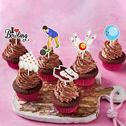 MEFENG Bowling Theme Cupcake Toppers,Bowling,Bowler,Bowling Shoe,Bowling Jar, I Love Bowling Toppers, Funny Kit Ball Games Cupcake Toppers, Sport Theme Party Supplies.Rainbow Glitter18pcs
