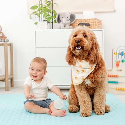 Baby Play Mat GOTS Certified Thick Padded Play Mat 50x50 Cotton Organic Play Mat Baby with Burp Cloth Playpen Mat Washable Tummy Time Mat for Babies Newborns Non-Slip Foldable Playmat With Storage Bag