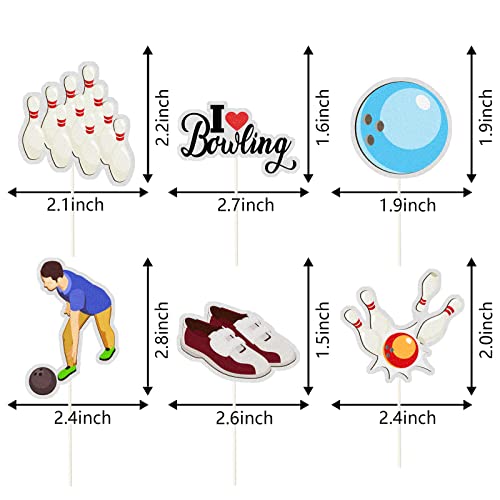 MEFENG Bowling Theme Cupcake Toppers,Bowling,Bowler,Bowling Shoe,Bowling Jar, I Love Bowling Toppers, Funny Kit Ball Games Cupcake Toppers, Sport Theme Party Supplies.Rainbow Glitter18pcs