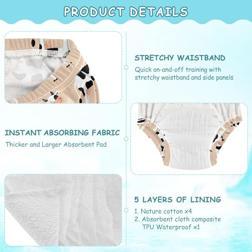 Mazeann Farm Cute Cows Toddler Potty Training Underwear Cotton Absorbent Soft Baby Girl Boy Potty Training Pant 2t
