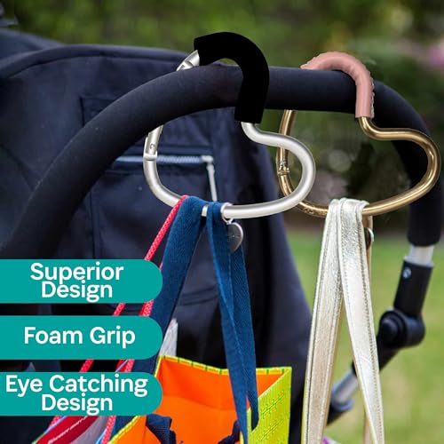 BUGGY HEART HOOK by BUGGYGEAR - The Perfect Way to Carry Your Baby Diaper Bag - Use Buggy Gear Heart Hook on Your Stroller Handle Bars and Let The Hooks Do The Work - Hook Your Bags, Purse and Bottles