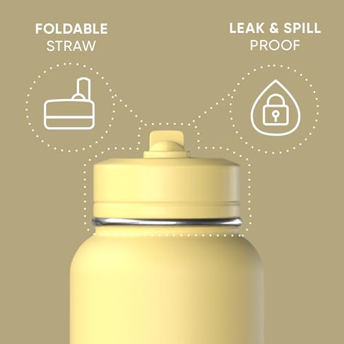 Hydrapeak 32oz Sport Insulated Water Bottle with Straw or Chug Lid, Leak & Spill Proof, Keeps Drinks Cold for 24 Hours, Hot for 12 Hours, Premium Stainless Steel Water Bottles (32oz, Canary)