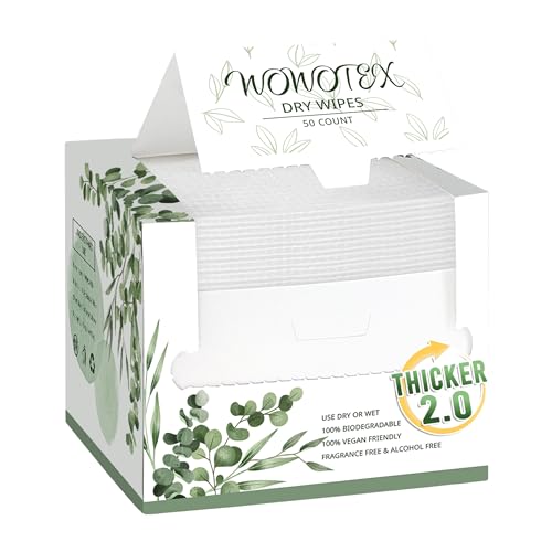 WOWOTEX THICKER Dry Wipes 50 Count Disposable Face Towels 10x12