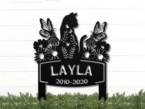 Personalized Cat Memorial Metal Sign Cat Flower and Butterfly Pet Grave Marker Garden Stakes Cemetery Decor Outdoor Cat Loss Gift Sympathy Gift