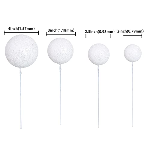 30Pcs Glitter Balls Cake Topper Foam Ball Cake Picks Mini Balloon DIY Cake Insert Topper Decoration for Baby Shower Wedding Anniversary Kids Birthday Graduation Party Cake Decorations White