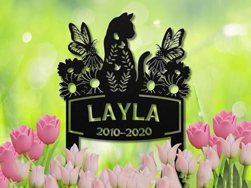 Personalized Cat Memorial Metal Sign Cat Flower and Butterfly Pet Grave Marker Garden Stakes Cemetery Decor Outdoor Cat Loss Gift Sympathy Gift