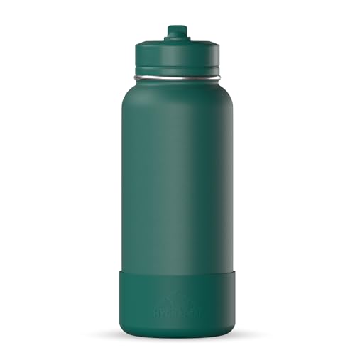 Hydrapeak 32oz Sport Insulated Water Bottle with Straw or Chug Lid, Leak & Spill Proof, Keeps Drinks Cold for 24 Hours, Hot for 12 Hours, Premium Stainless Steel Water Bottles (32oz, Forest)