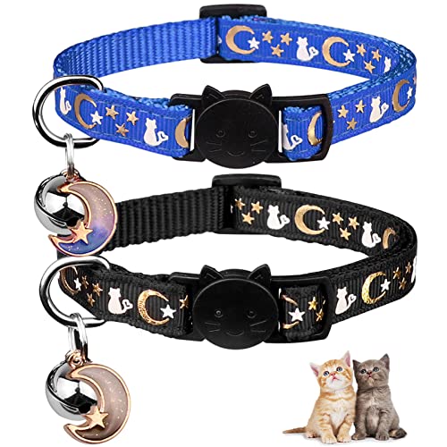 2PCS Breakaway Cat Collars with Bell Cute Kitty Glow in The Dark Adjustable Kitten Collars 7.9