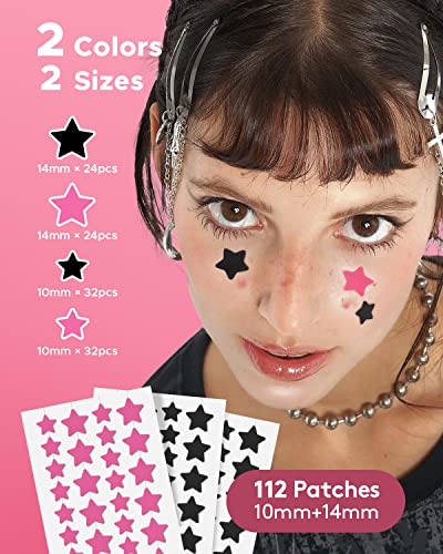 LitBear Star Pimple Patches, Black & Pink Hydrocolloid Acne Patch with Tea Tree Oil & Centella, Cute Pimple Stickers Zits Patch For Face Blemished Spot Patch Acne Dots