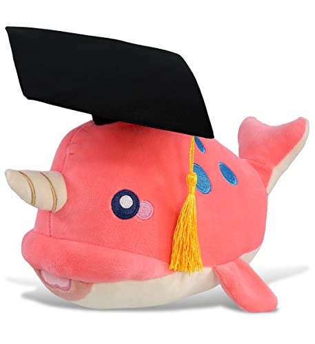 DolliBu Pink Narwhal Graduation Plush Toy - Baby Soft Plush Graduation Stuffed Animal Dress Up with Graduation Cap with Tassel Outfit - Congratulatory Graduation Gift