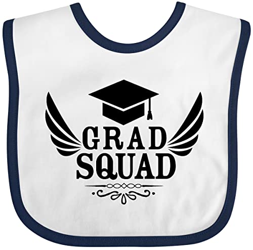 inktastic Grad Squad with Graduation Cap and Wings Baby Bib White and Navy 371d3