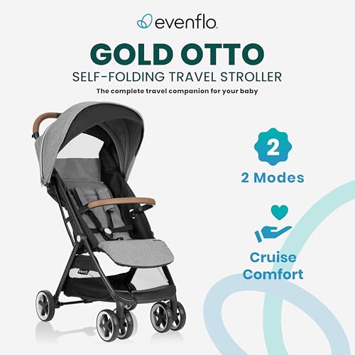 Evenflo Travel Stroller, Self-Folding, Lightweight, Fits Baby Car Seat, Gold Otto, Moonstone