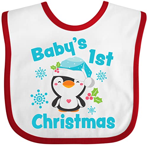 inktastic Baby's 1st Christmas with Cute Penguin and Snowflakes Baby Bib White and Red 37da1