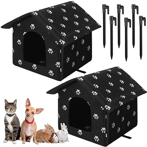 Soaoo 2 Pcs Large Feral Cat Shelter Outdoor Cat House 15.8 x 13.7 x 15.8 Inch Weatherproof and Insulated Foldable Cotton Filled Thicken Stray Shelter with Stakes for Wild Animal Easy to Assemble