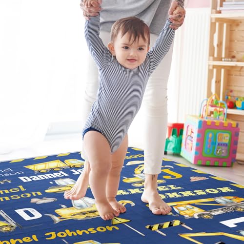 Duckbe Baby Playmat for Boys Custom Foldable Padded Crawling Mat for Toddler Kids, Soft Washable Non-Slip Activity Mat for Floor Tummy Time Construction Car Nursery Decor Baby Gift(43