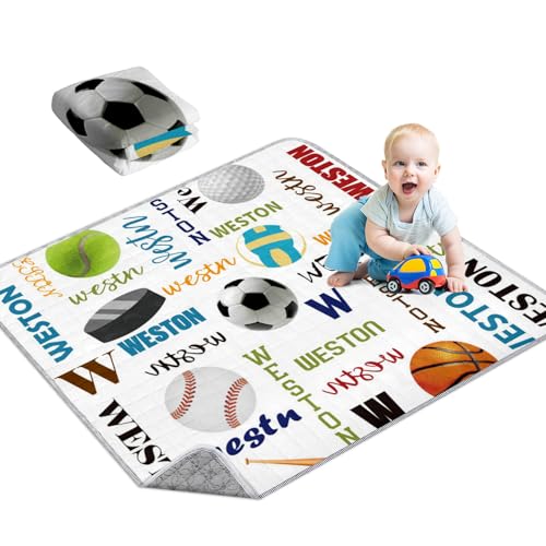 Personalized Baby Play Mats with Name, Multi-Ball Design Non Slip Playmats for Baby Infants Portable Thick Babycare, Foldable Crawling Mat for Floor, Toddlers Birthday Shower Gift(43