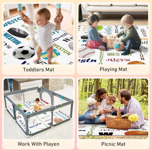 Personalized Baby Play Mats with Name, Multi-Ball Design Non Slip Playmats for Baby Infants Portable Thick Babycare, Foldable Crawling Mat for Floor, Toddlers Birthday Shower Gift(43