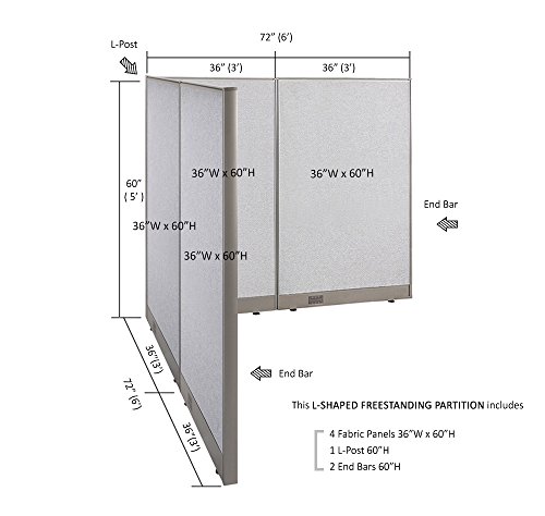GOF Freestanding L Shaped Office Partition, Large Fabric Room Divider Panel