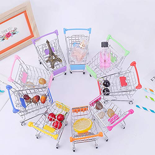 Cute Practical Mini Supermarket Handcart,Trolleys Mini Trolley ，Shopping Cart Shopping Utility Cart Mobile Holder Storage Basket Toy Kids Gift Desk Storage Toy Holder Desk Accessory (Cambridge blue)