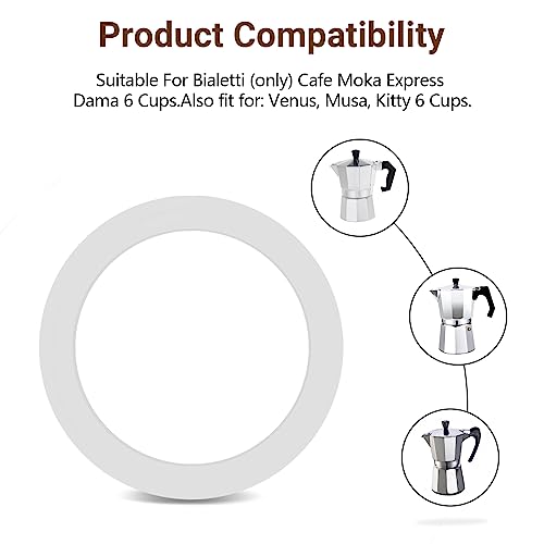 Gasket Seal Ring Replacement for Aluminium Stovetop Coffee Maker Pots Bialetti Moka Express Dama 6 Cups Spare Food Grade Silicone (Better Than Rubber)