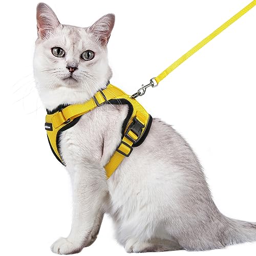 rabbitgoo Cat Harness and Leash for Walking, Escape Proof Soft Adjustable Vest Harnesses for Cats, Easy Control Breathable Reflective Strips Jacket, Yellow, M