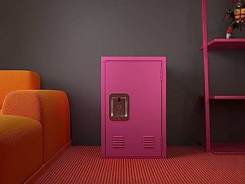 Metal Locker Cabinet for Storage with Door, Small Steel Office Storage Cabinet with Lock, Locking File Cabinet for Home Office, Living Room, Bedroom, Garage, Pink Metal Storage Cabinet