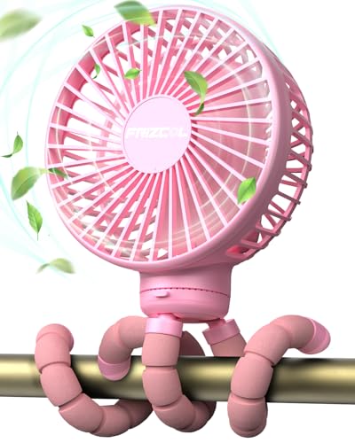 FRIZCOL Stroller Fan for Baby - Portable Fans Rechargeable - Battery Operated Fan(Use for 24Hrs) - Fans for Handheld/Clip On/Car Seat/Desk/Camping (Pink)