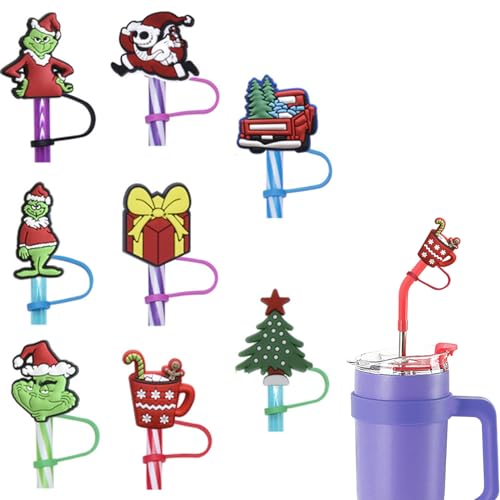 8Pcs Christmas Straw Toppers