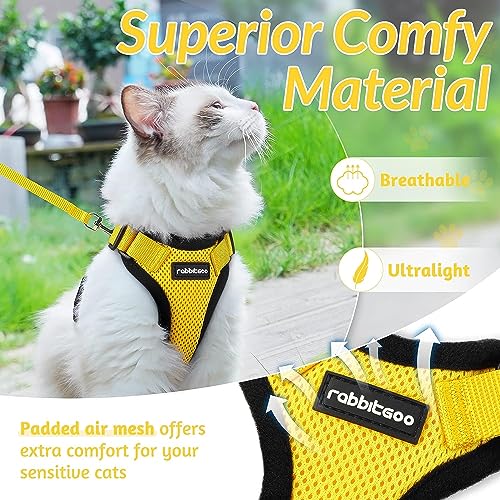 rabbitgoo Cat Harness and Leash for Walking, Escape Proof Soft Adjustable Vest Harnesses for Cats, Easy Control Breathable Reflective Strips Jacket, Yellow, M