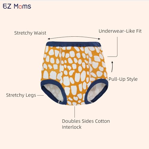 EZ Moms 4 Packs Toddler Potty Training Underwear for Boys and Girls Leakproof Soft Absorbent Kid Confident Toilet Training Pants 5T 100% Cotton Underwear Reusable Pee Pants with Potty Sticker Chart