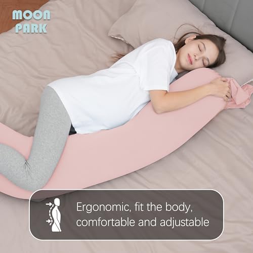 MOON PARK Pregnancy Pillow - Incredibly Smooth and Soft Cooling Cover I Shaped Full Body Maternity Pillow with Removable Cover - Support for Side, Back, Legs, Belly, HIPS - Pink