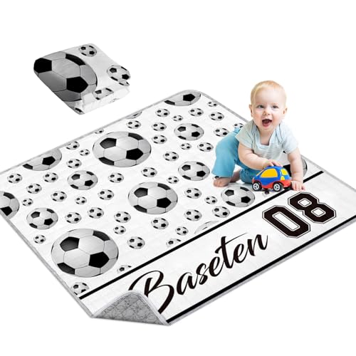 Personalized Baby Play Mats with Name, Soccer Design Non Slip Playmats for Baby Infants Portable Thick Babycare, Foldable Crawling Mat for Floor, Toddlers Birthday Shower Gifts(43