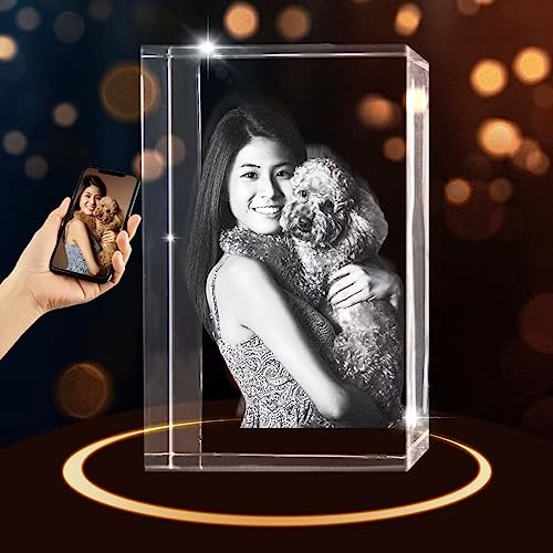 UNICRYSTAL Personalized Pet 2D/3D crystal photo, dog cat picture frame customized gifts glass Engraved memorial GiftOffice Desk Plate Customizable