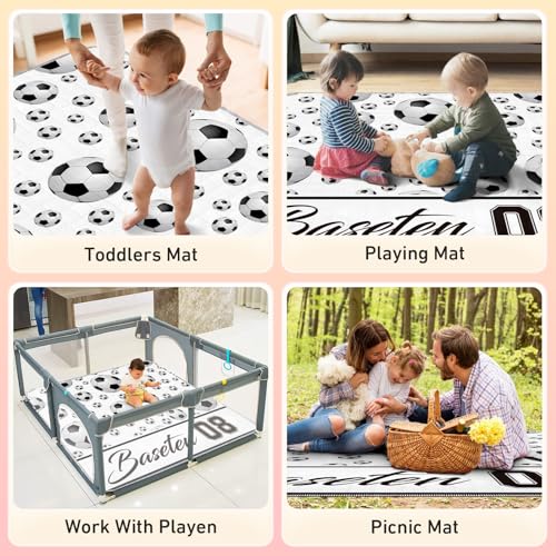 Personalized Baby Play Mats with Name, Soccer Design Non Slip Playmats for Baby Infants Portable Thick Babycare, Foldable Crawling Mat for Floor, Toddlers Birthday Shower Gifts(43