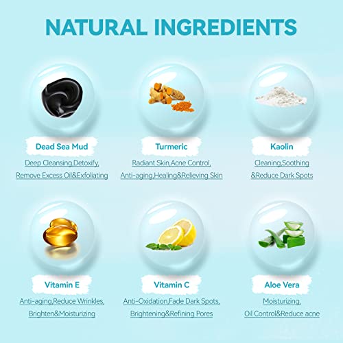 KAISASA 3PCS Clay Face Mask Skincare - Facial Skin Care Mask for Deep Pore Cleansing Turmeric Dead Sea Mud Green Tea Purifying and Hydrating - Reduce Acne Blackheads for Women and Men 2.5 OZ each