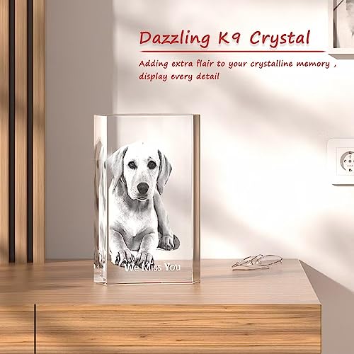 UNICRYSTAL Personalized Pet 2D/3D crystal photo, dog cat picture frame customized gifts glass Engraved memorial GiftOffice Desk Plate Customizable