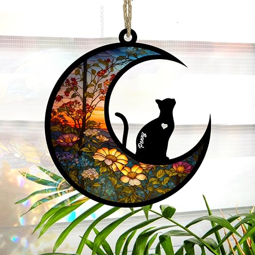 NAZENTI Custom Cat Memorial Suncatcher, Personalized Pet Memorial Suncatcher, Pet Loss Gift, Gifts for Christmas Birthday (Design 06)
