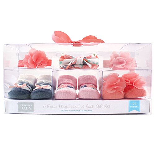 Hudson Baby baby girls Socks Giftset Headband, Coral Floral, One Size US