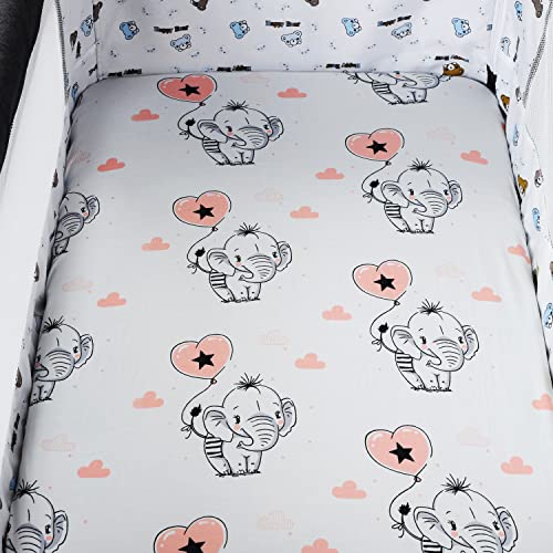 Tontukatu Pack n Play Sheet Stretchy Fitted Set 3 Pack Compatible with 4moms Breeze Plus Playard and Other Large Playpen Mattress Ultra Soft Jersey Material,Flamingo Elephant & Lion