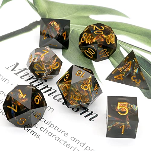 Haxtec Sharp Edge Dice Set DND Dice Black Resin Dice Iridecent Mylar Galaxy D&D Dice for RPG Role Playing Dungeons and Dragons Gift
