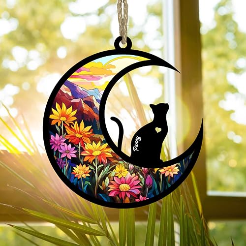 NAZENTI Custom Cat Memorial Suncatcher, Personalized Pet Memorial Suncatcher, Pet Loss Gift, Gifts for Christmas Birthday (Design 06)
