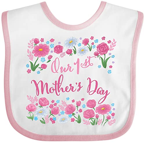inktastic Our First Mother's Day-Roses and Daisies Baby Bib White and Pink 35848