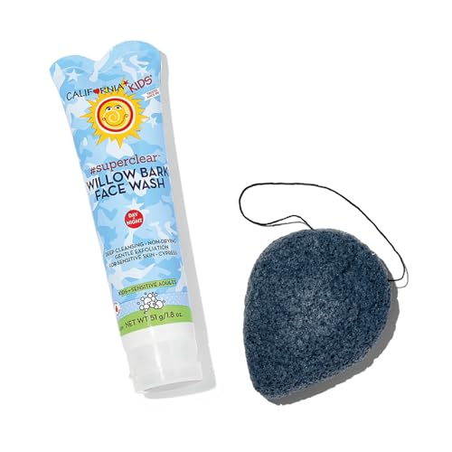 California Kids Face Wash + Facial Sponge | Gentle Exfoliating Face Wash | Mild Salicylic Acid Cleanser For Sensitive Skin | 1.8 oz. / 51 mL
