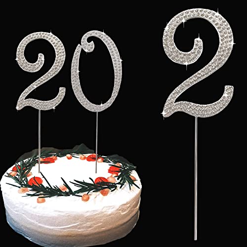 Cake Topper Silver Metal Number 2, Diamond Cake Decoration with Sparkle Rhinestone for Birthday Wedding Anniversary Party